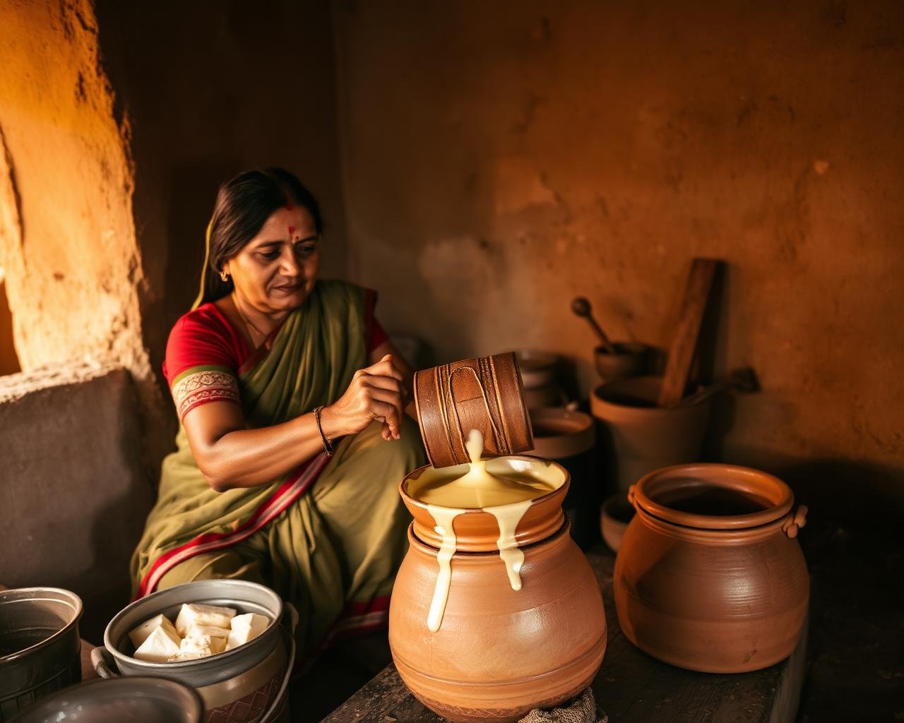 Traditional bilona ghee making